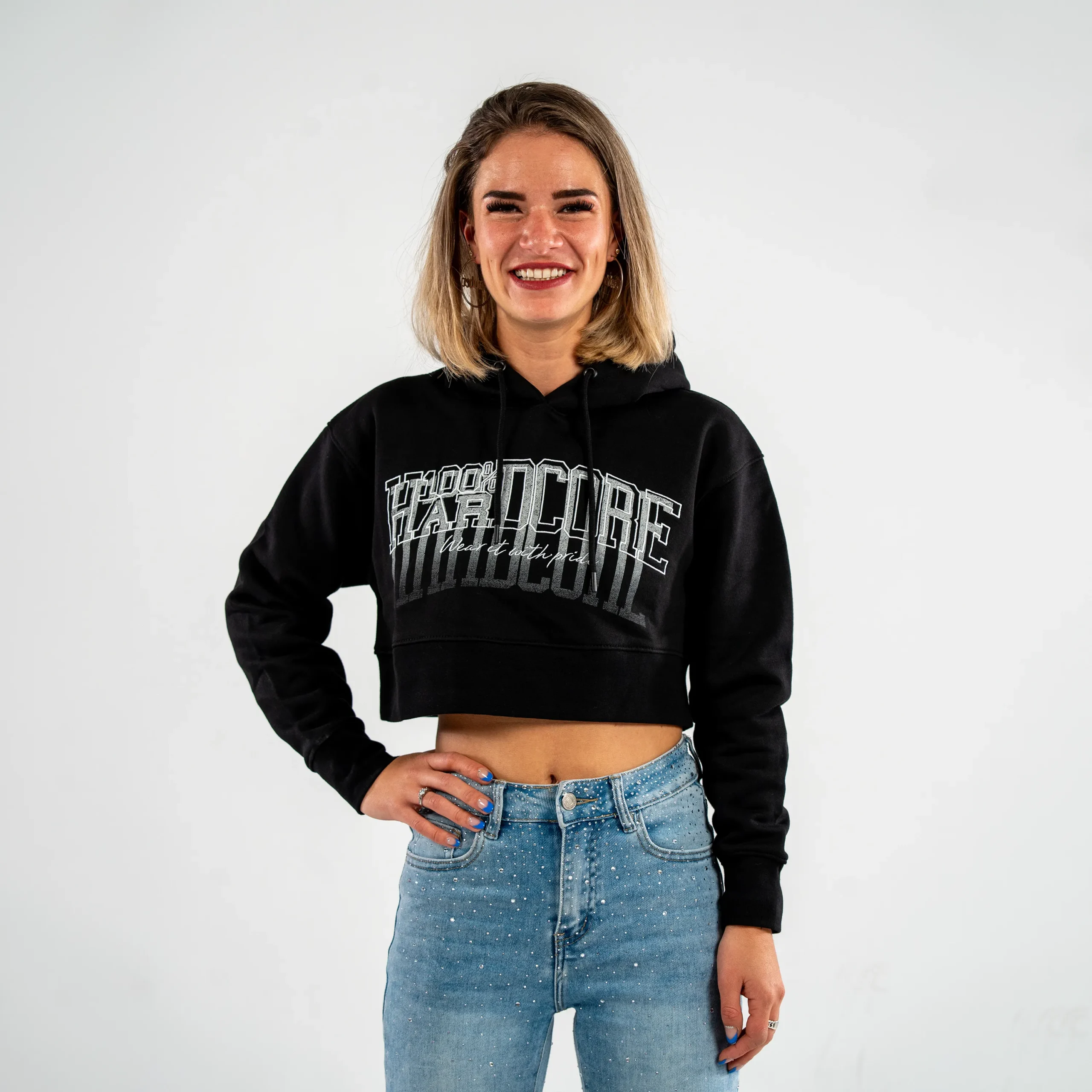 100% Hardcore Cropped Kapuzenpullover Faded – Bild 4