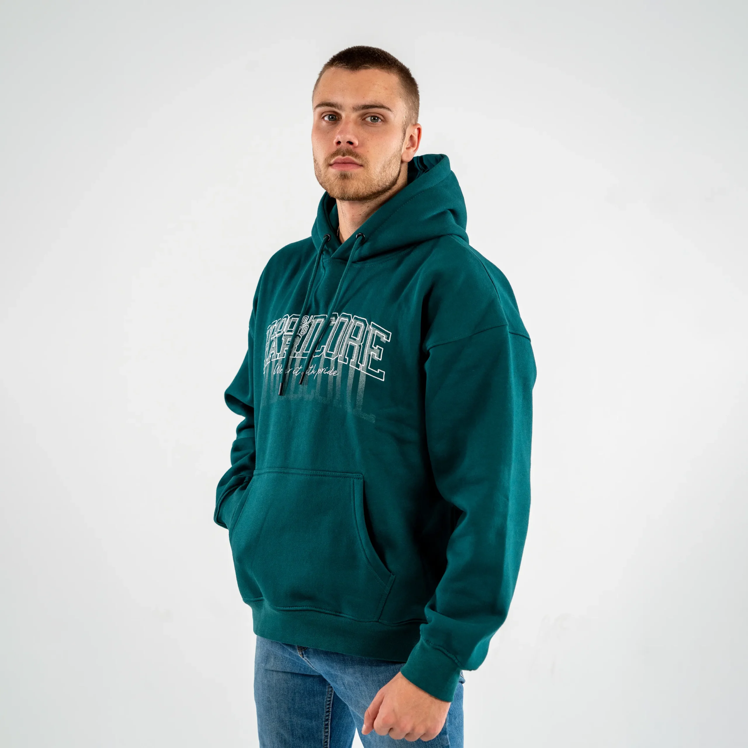 100% Hardcore Oversized Hoodie Faded Teal - Image 3